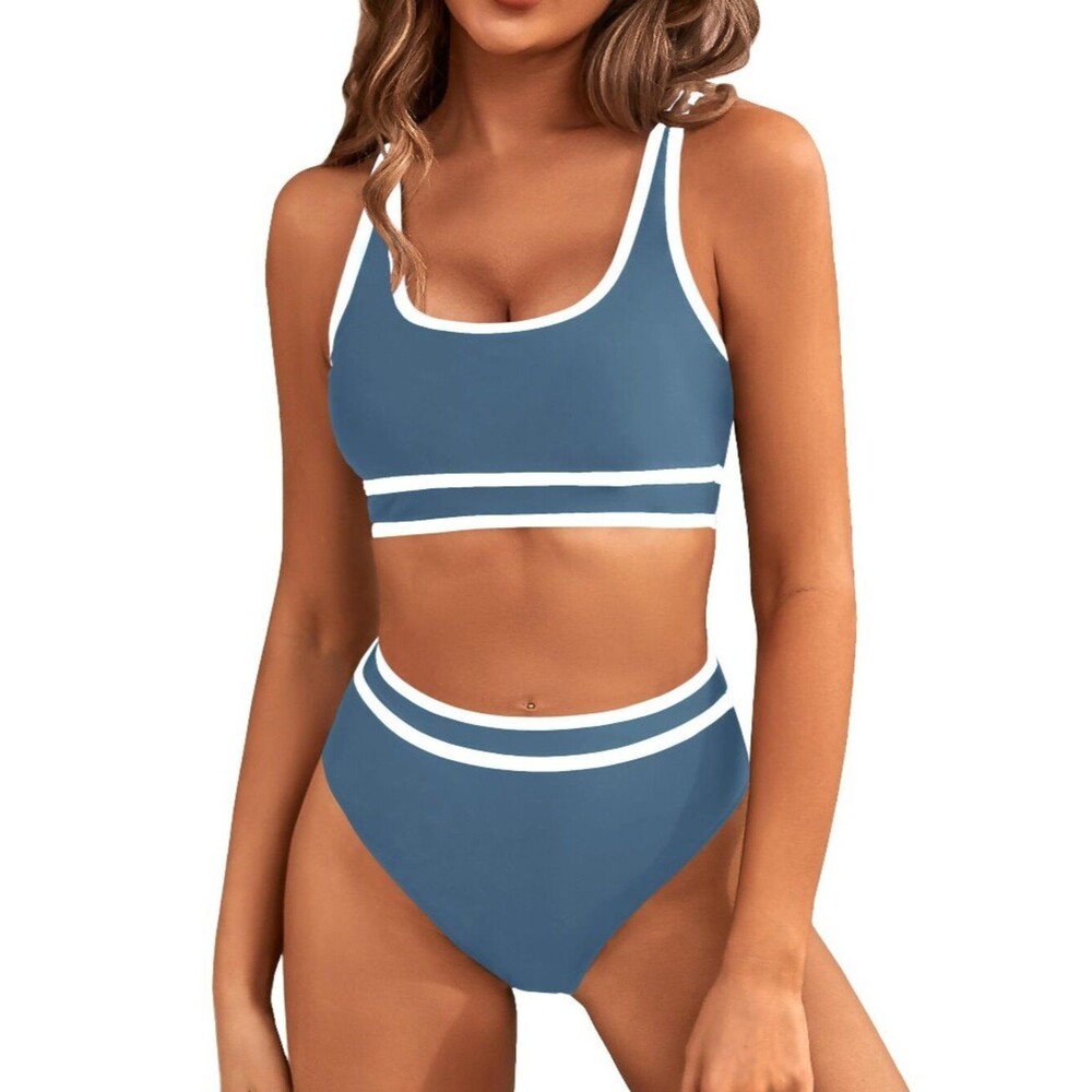 Women's High Waisted Bikini Sets Sporty Two Piece Swimsuit Color Block Cheeky S